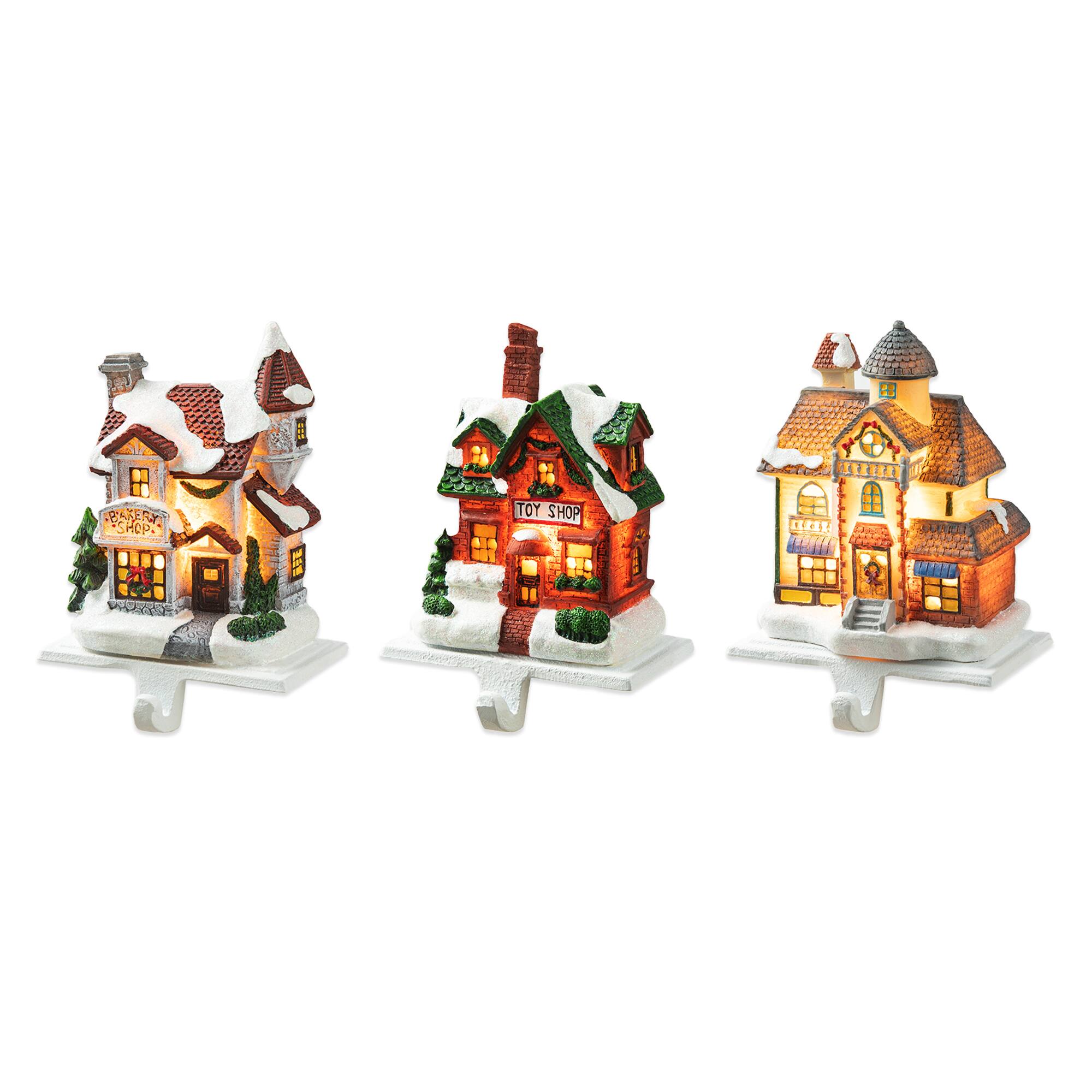 Glitzhome® 6" Lighted House Stocking Holder Set